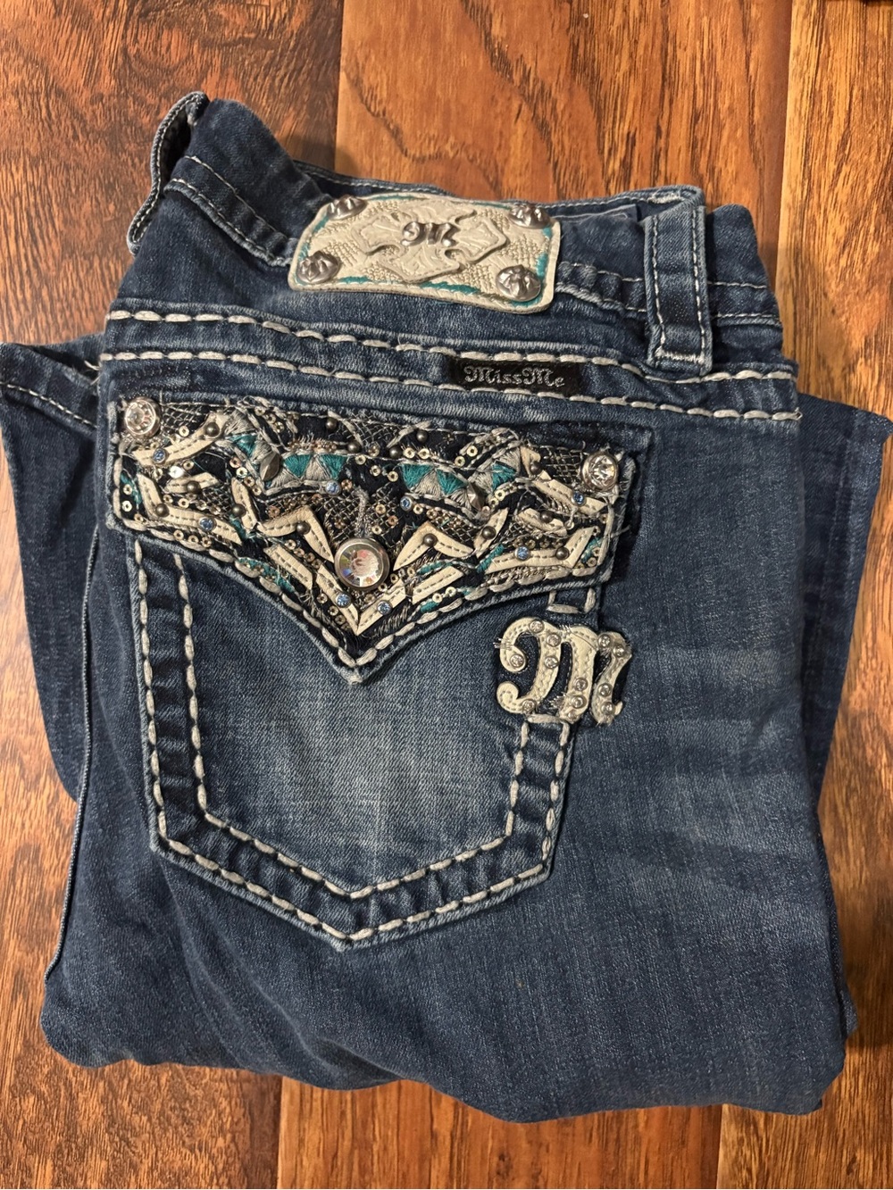 Womens miss me jeans Dark Blue mid rise Denim Jeans - easy boot cut
